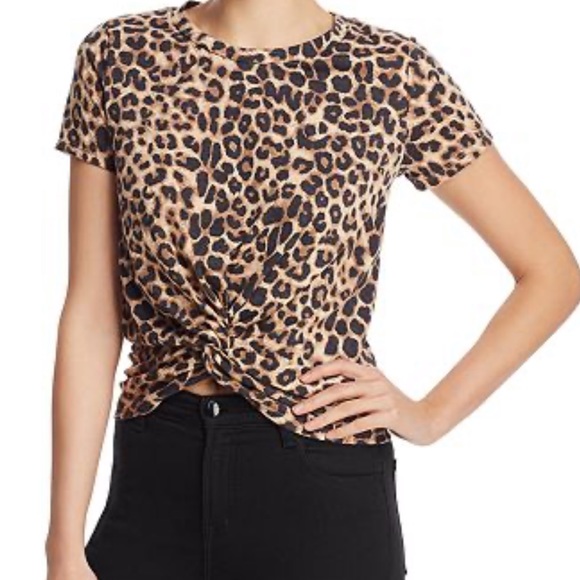 Tops - Aqua front tie leapord tee size xs